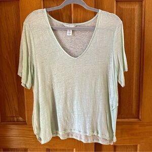 H&M Green Linen V-Neck Shirt